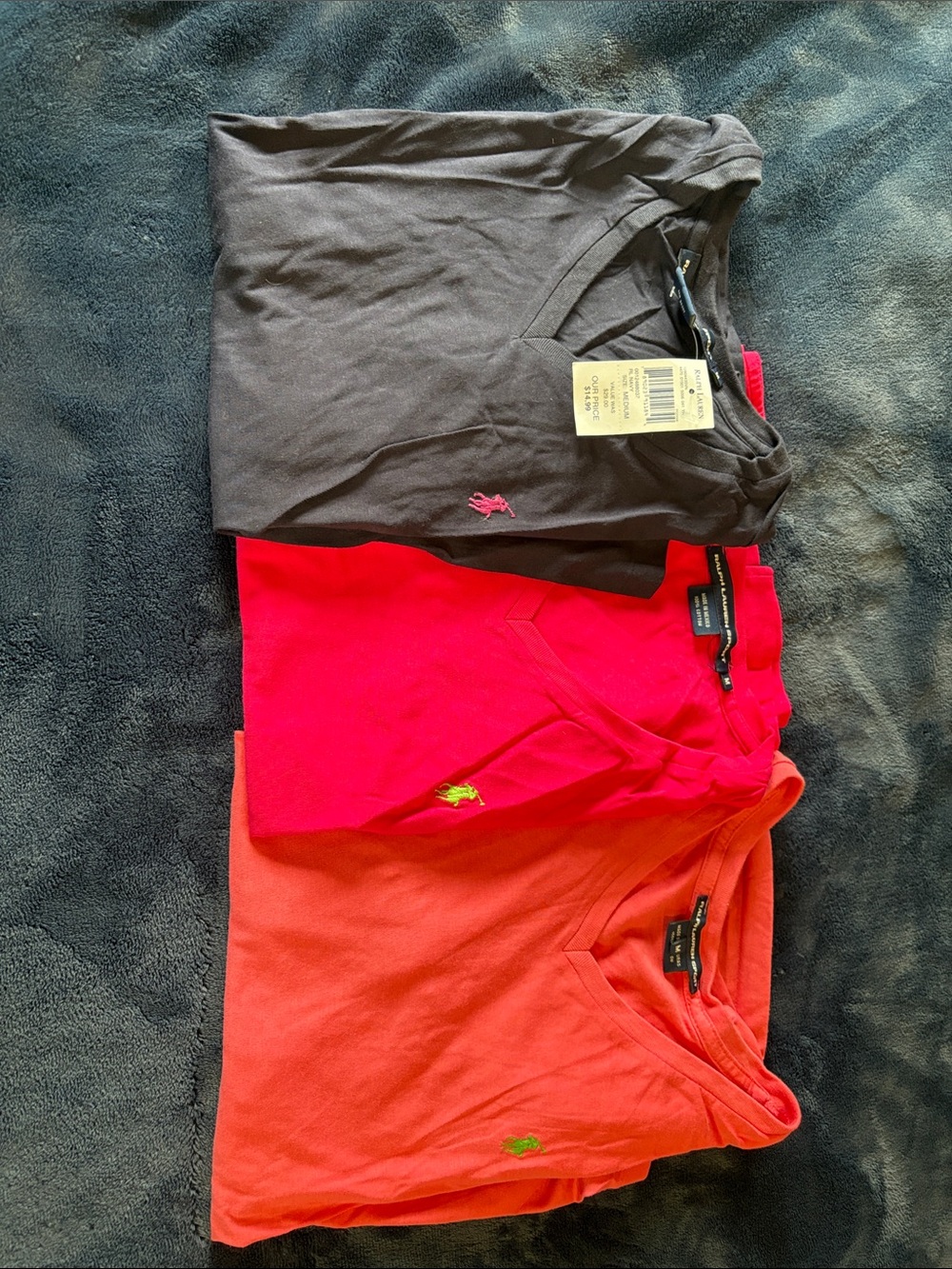Ralph Lauren V-Neck Polo Trio - Navy, Hot Pink, salmon